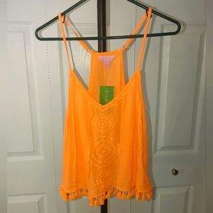 Lilly Pulitzer Melon Sleeveless Top with Tassel Hem Size Medium
